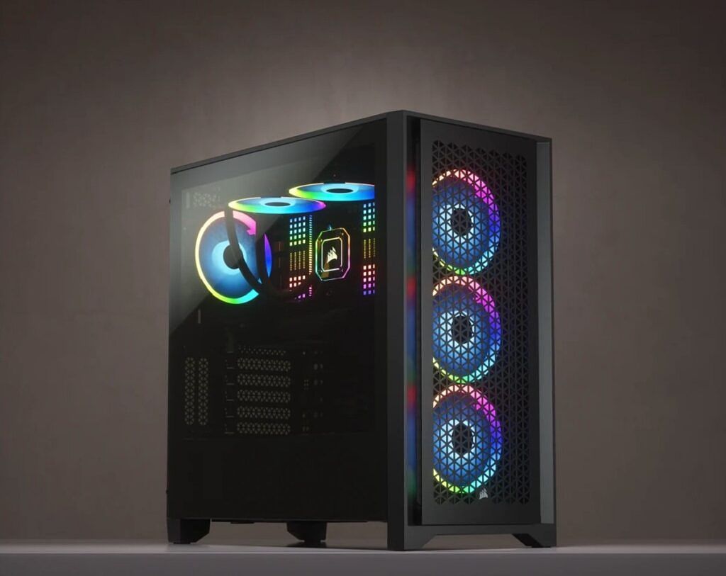A black-colored corsair base with perforated front panel for better airflow