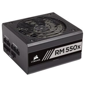 A black colored Corsair modular PSU with a fan on top