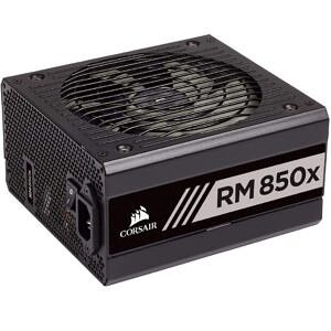 A black colored Corsair PSU unit with a visible vent for the cooling fan