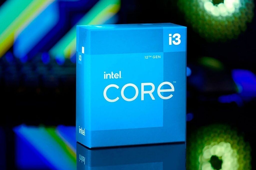 A blue-colored retail box of the Intel Core ii3-12100 CPU