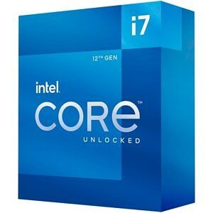 A blue-colored retail box of Intel Core i7-12700K