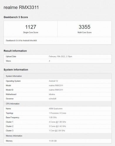 Realme GT2 (RMX3311) on Geekbench