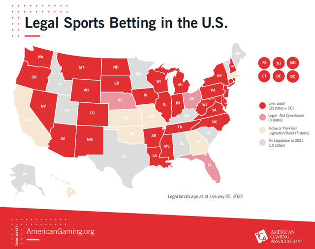 US Map Of Sports Betting Legalization