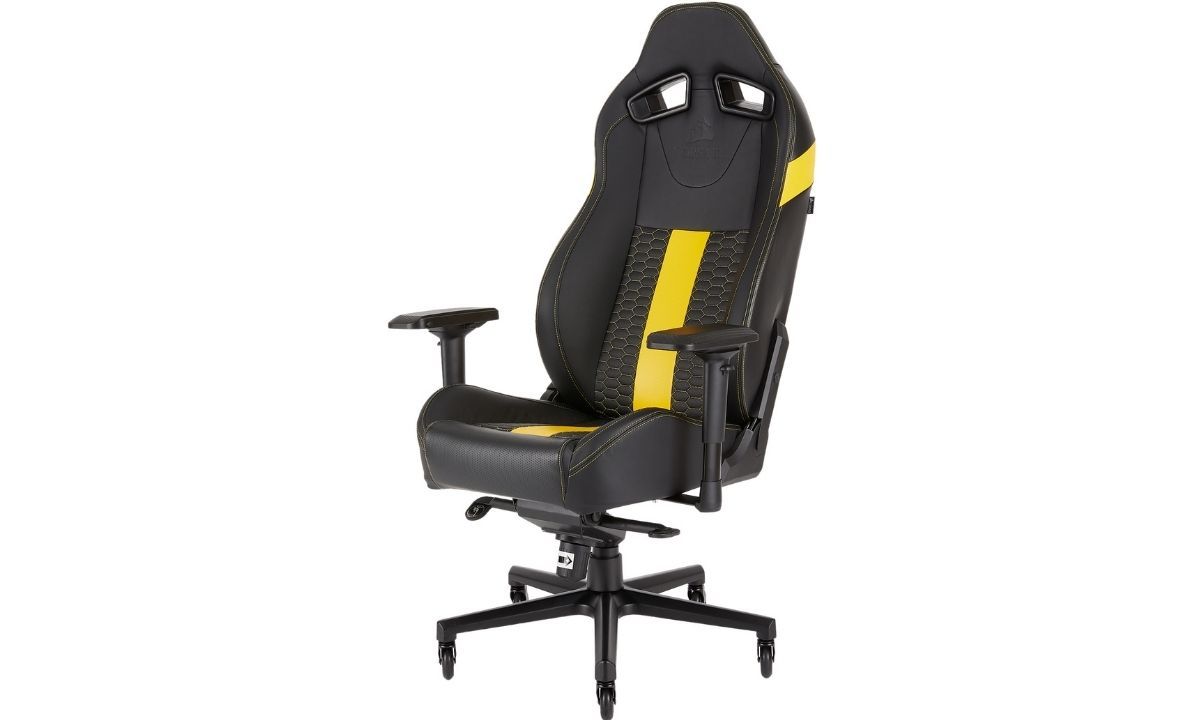 A black colored Corsair T2 gaming chair
