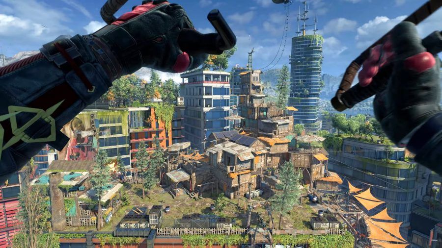 Dying Light 2's Aiden soars above the cityscape