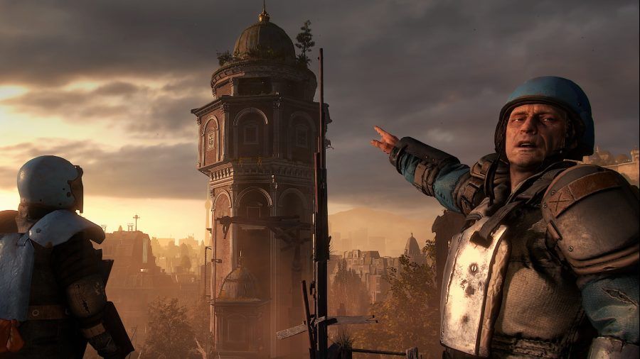 Dying Light 2 character points at a tower