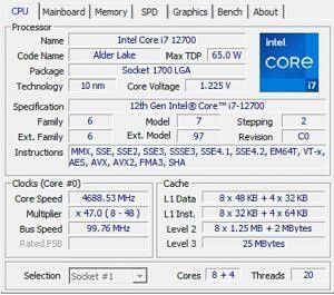 Core i7 12700 specifications