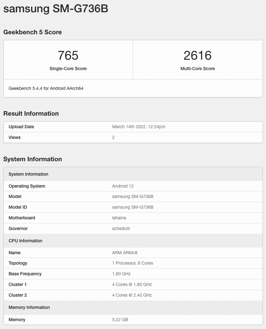 Samsung Galaxy Xcover Pro 2 Snapdragon 778G Processor Geekbench