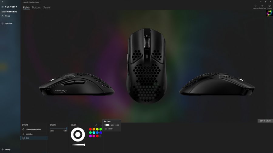 The HyperX Pulsefire Haste as it appears in the NGenuity software suite