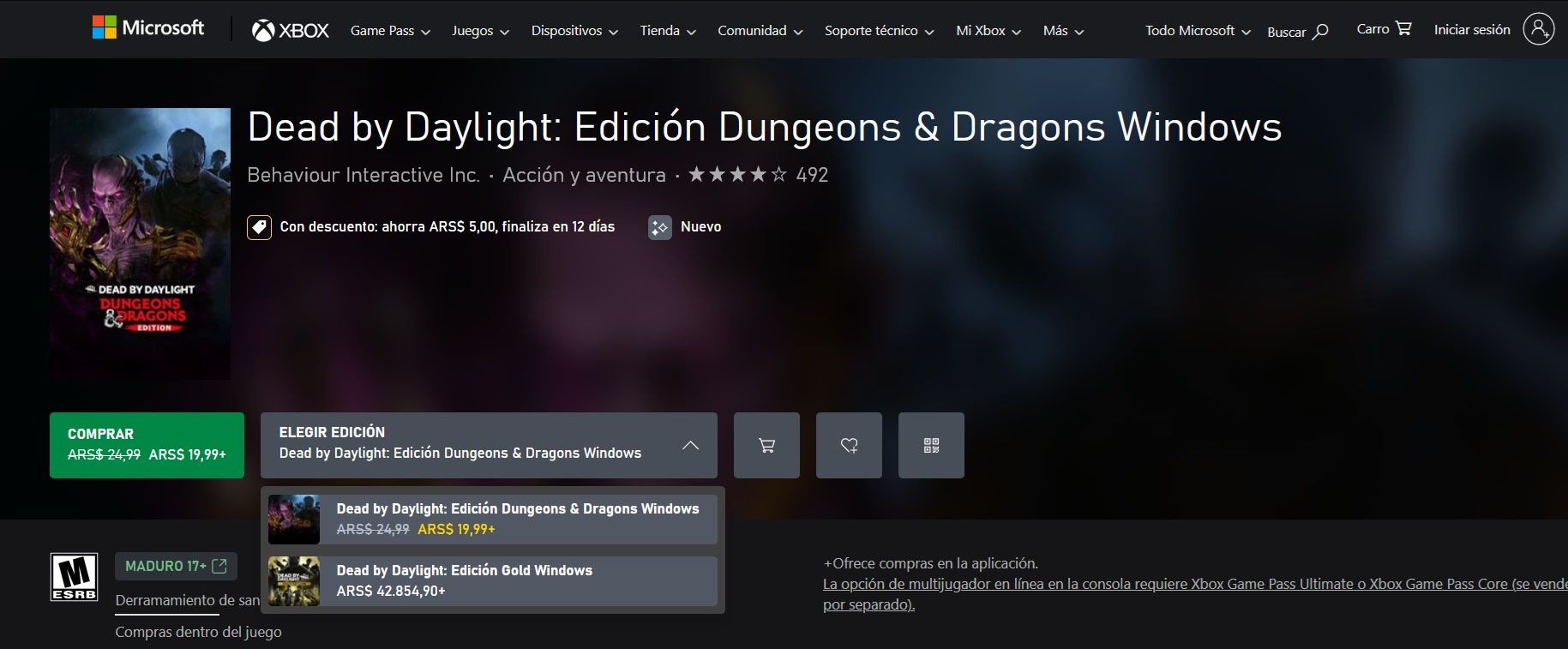 Dead by Daylight Edición Dungeons & Dragons Windows argentina xbox pc 20 pesos