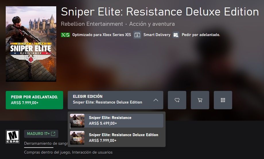 Sniper Elite Resistance Deluxe Edition precio bug argentina