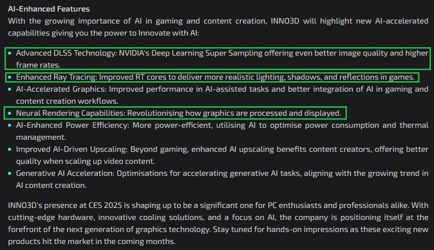 inno3d rtx 50 features caracateristicas