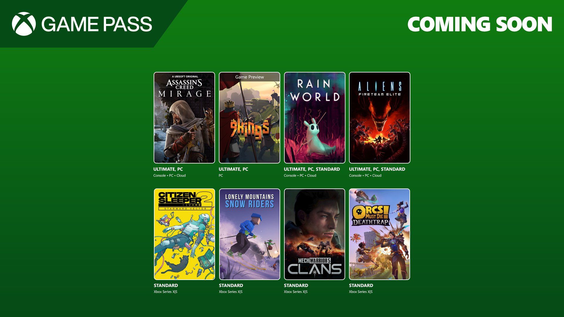 Assassins Creed Mirage, 9 Kings Rainworld y más llegará a Game Pass a principios de Agosto