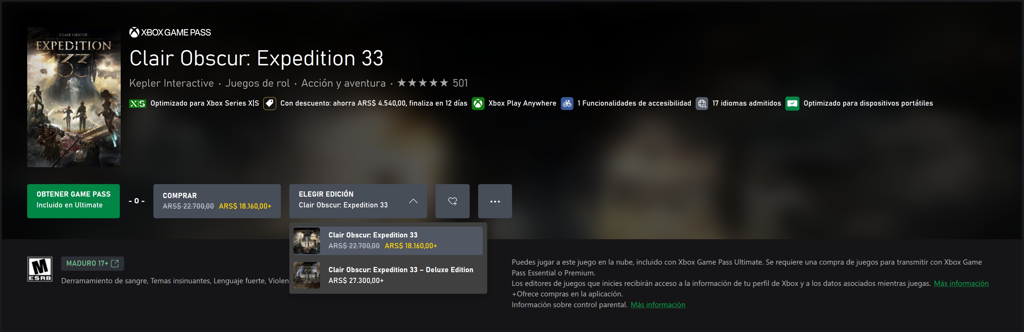 clair obscur discount xbox arg